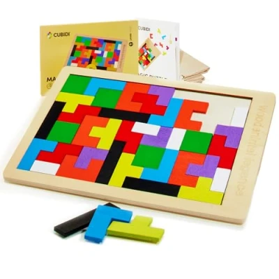 Afbeelding van CUBIDI® Creative Montessori Tangram puzzel, bevordert logisch denken en ruimtelijke verbeeldingskracht, behendigheidsspel van hoogwaardig hout, educatief spel vanaf 4 jaar, voor jongens meisjes