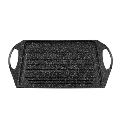 Afbeelding van zanetti grillplaat 28 x 36 cm, grillpan, in steenlook, dubbel stopcontact, gegoten aluminium, geschikt voor inductie