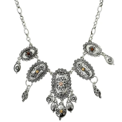 Afbeelding van Behave Ketting zilver kleur met hangers en stenen bruin 40 cm