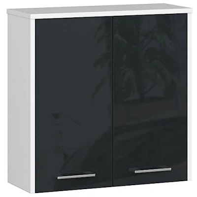 Afbeelding van AKORD Hangende badkamerkast FIN W60 2D 2 deurs, hangkast voor de badkamer, deur links of rechtszijdige montage, 60 x 22,5 cm (b h d), gewicht 18 kg, wit/glanzend grafiet