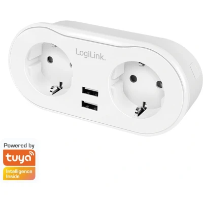 Afbeelding van LogiLink SH0102 Wi Fi Smart Home stroomstekker 2 voudig (2x CEE 7/7) + 2x USB A, via app bestuurbaar, IP 20, Tuya compatibel, ondersteunt Amazon Alexa en Google