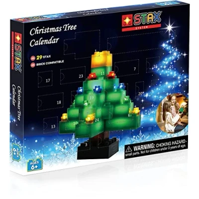 Afbeelding van STAX S19031 Kerstboom bouwset adventskalender, bouwstenen met licht
