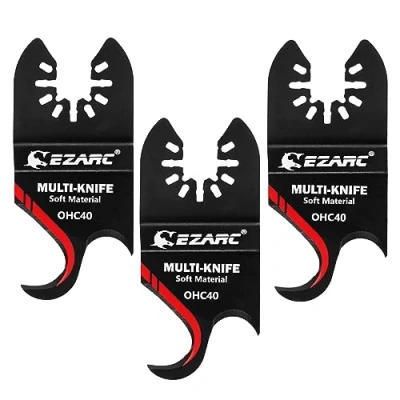 Afbeelding van EZARC Multitool zaagbladen, multi mes, haakmes, 3 stuks voor het snijden van zachte materialen, dakshingles, pvc tapijt en karton