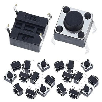 Afbeelding van Youmile 100 Pack 6x6x5 mm Miniatuur Micro Momentary Tactile Tact Touch Drukknopschakelaar Kwaliteitsschakelaar SPST Miniatuur/Mini/Micro/Kleine PCB
