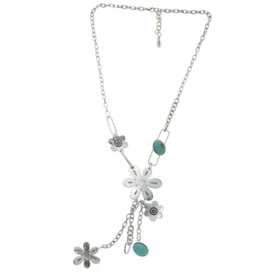 Afbeelding van Behave Lange ketting metaal 60 cm lengte bloemvorm hanger, keramiek