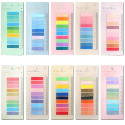 Afbeelding van Newplenty 2000 stuks zelfklevende notitieblaadjes, 10 stijlen, transparante sticky notes met liniaal, plakstrips, kleine page markers, indexen, boektabs voor