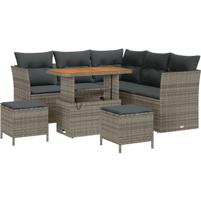 Afbeelding van vidaXL 8 Piece Tuin Sofa Set met Kussens Grijs Poly Rattan Acacia, 3 Eet Acacia