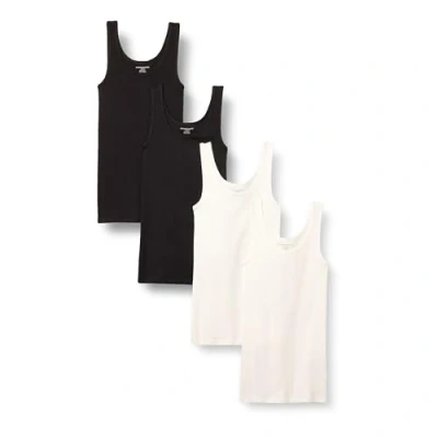 Afbeelding van Amazon Essentials Tanktop voor dames, slimfit, verpakking van 4 stuks, zwart/wit, klein