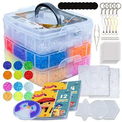 Afbeelding van La Manuli Strijkkralen in Koffer 10000 stuks Glow the dark en Neon 5mm Kralen, Inclusief Patronen Sjablonen, Creatieve Set voor Kinderen 6+