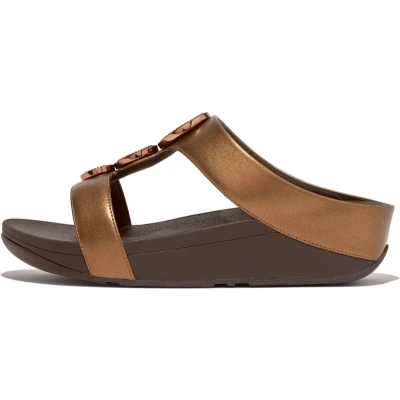 Afbeelding van FitFlop Women Halo Bead Circle Metallic H Bar Slides Bronze Schoenmaat 37