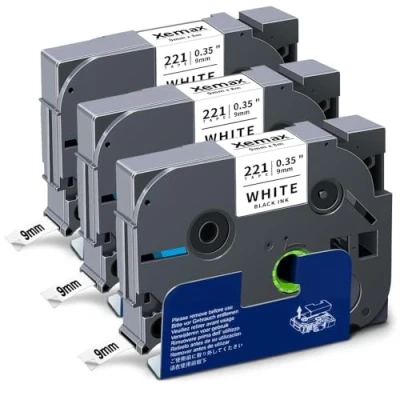 Afbeelding van 3x XemaX Label Tapes Compatibel voor Brother P touch Etikettenband 9mm x 8m TZe 221 Etiketteren Zwart op Wit Ptouch Etiketteerder PT E110 H100R H110 H101C H108 E100 H100LB H105