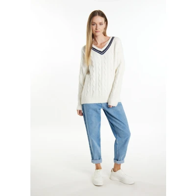 Afbeelding van Dreimaster Boundry Trui, Dames, Maat: XL/XXL, Wollweiss marine