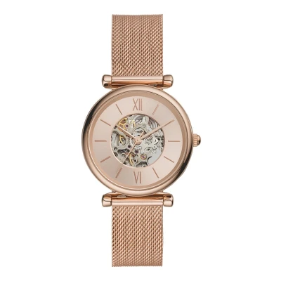 Afbeelding van Fossil Carlie horloge voor dames, automatisch uurwerk met roestvrij stalen horlogeband of leren band, Tint roségoud