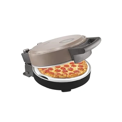 Afbeelding van Bestron Pizza oven voor knapperige pizza&#039;s in 5 10 minuten, elektrische pizzaoven met tot echte 320 C maximumtemperatuur, incl. vuurvaste steen en 2 grote houten spatels, Satin Collection, kleur: