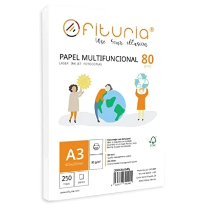 Afbeelding van Ofiturie A3 vellen, 80 g, 250 stuks, wit papier, multifunctioneel papier voor school en werkomgeving, ideaal laserprinters, inkjetprinter of kopieerapparaat (A3, h)