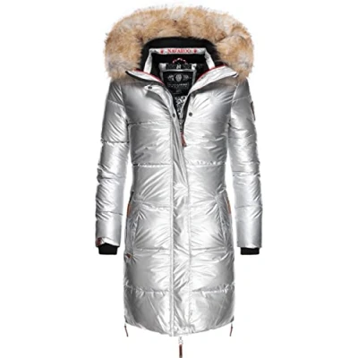 Afbeelding van Navahoo Halina winterjas voor dames, gewatteerde mantel met afneembare kraag van imitatiebont, S XXL