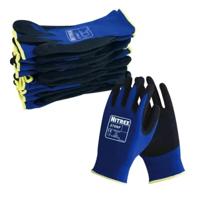 Afbeelding van Unigloves Nitrex 270NF herbruikbare handschoenen voor algemene hantering met zandpalmcoating en nylon voering, in blauw/zwart