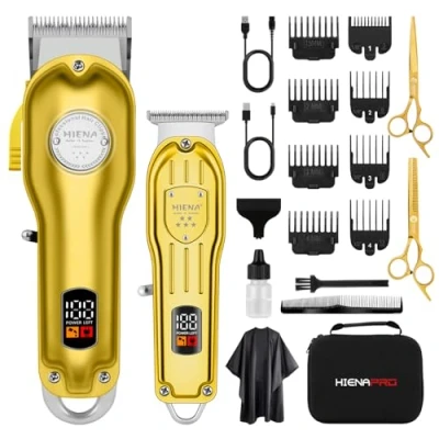 Afbeelding van HIENA PRO Professionele tondeuse set voor mannen, draadloze kappers tondeuse, haarsnijmachine, oplaadbare met led display (goud)