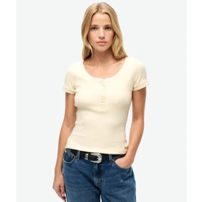 Afbeelding van Essential Buttondown top met Korte Mouwen Crème Grootte: 40