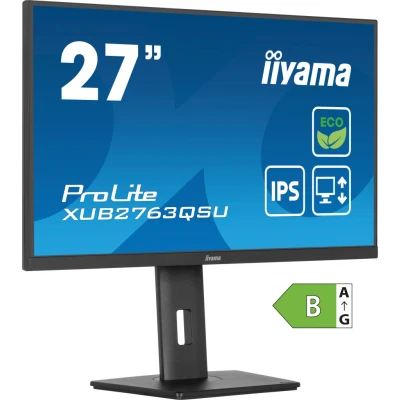 Afbeelding van iiyama Prolite XUB2763QSU B1 LED IPS monitor 68,6 cm 27 inch WQHD 100Hz HDMI DP USB3.2 Slim Line hoogteverstelling draaibaar adaptieve synchronisatie energieklasse B zwart