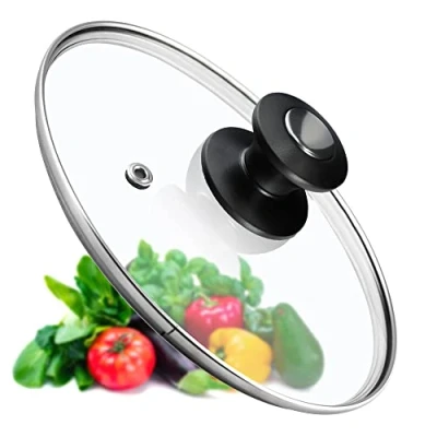 Afbeelding van KADAX Pandeksel, universeel deksel van glas met zwarte en zilveren handgreep, hittebestendig in verschillende maten, pannendeksel, glazen voor pan, pan (24 cm)