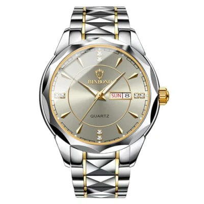 Afbeelding van JewelryWe Zakelijke Analoge Quartz Horloges: Mannen Vrouwen Jurk Waterdicht Lichtgevende Datum Kalender Dial Rvs Luxe Multifunctionele Paar Polshorloge, M grijs, Adult