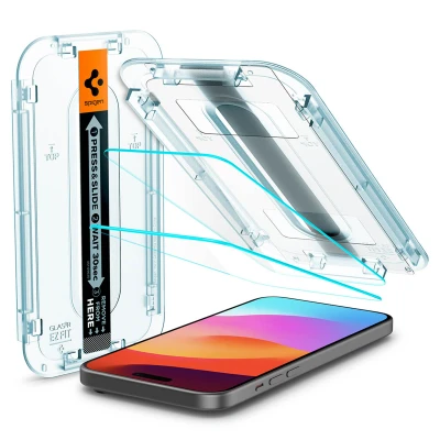 Afbeelding van 2 Pack Screenprotectors Apple iPhone 15: Spigen GLAStR Fit Duo + Applicator