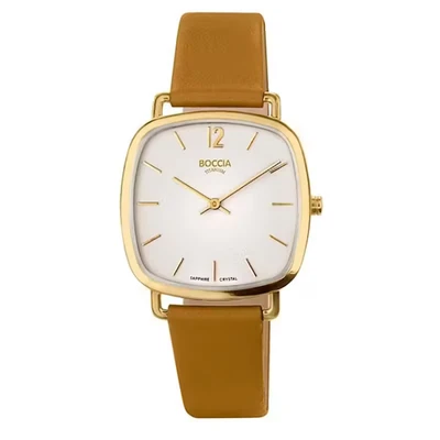 Afbeelding van Boccia 3334 03 Horloge titanium appelleder goudkleurig bruin wit 33 mm