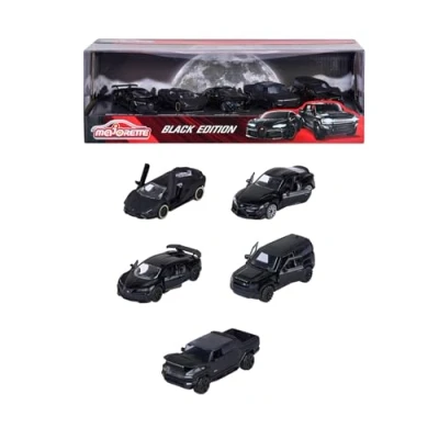Afbeelding van Majorette Black Edition 5 stuks Giftpack set met metalen voertuigen originele reproducties speelfuncties 212053191