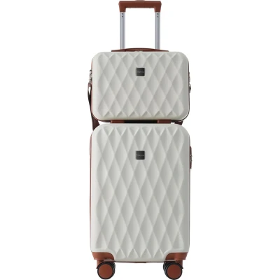 Afbeelding van Merax Harde Koffer met Kosmetictas Trolleykoffer 4 Wielen ABS Materiaal TSA Slot Handbagage Creme + Bruin