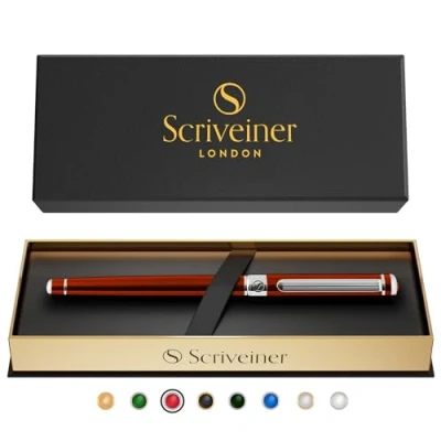 Afbeelding van Deep Crimson Red Rollerball Scriveiner Prachtige Rode Lak Pen met Chroom Afwerking, Schmidt Inkt Vulling, Beste Roller Ball Cadeauset voor Mannen en Vrouwen, Professionele Uitvoering