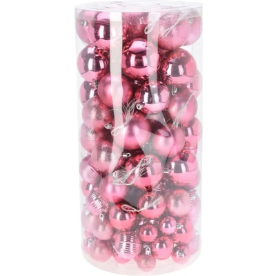 Afbeelding van Niceey Kerstballen 100 Stuks Kerstballenset Kunststof Kerstversiering Kerstdecoratie Donker Roze