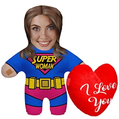 Afbeelding van Gepersonaliseerd fotocadeau kussen met vulling; Body je eigen Face Picture Printed; 45 cm hoog; Verjaardagscadeau Vaderdag Kinderdag; Motief worstelen HART [091]