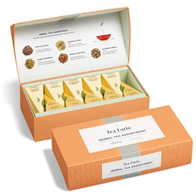 Afbeelding van Tea Forte kruidenthee assortiment, kleine presentatiedoos, sampler cadeauset met handgemaakte piramide infusers, natuurlijk cafeïnevrij, 10 stuks (pak van 1)