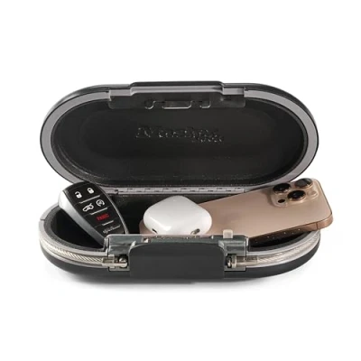 Afbeelding van Master Lock draagbare kleine slotdoos, stel uw eigen combinatieslot kluis, persoonlijke reiskluis, 5900D, Gunmetal grijs, 9 17/32 inch breed