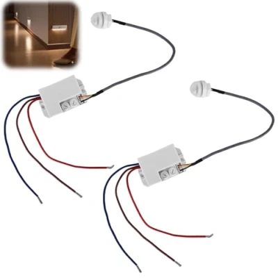 Afbeelding van 2 stuks mini bewegingsmelder 220 V: IP65 infrarood inbouw, automatische infraroodsensorschakelaar met schemeringssensor voor binnen en buiten, instelbare vertraging