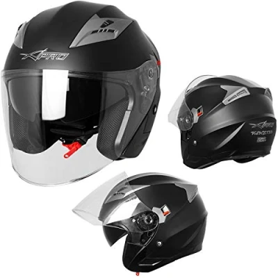 Afbeelding van Motorhelm, helm, valhelm, jethelm, scooter, intern zonnevizier, vizier, maat S, mat zwart