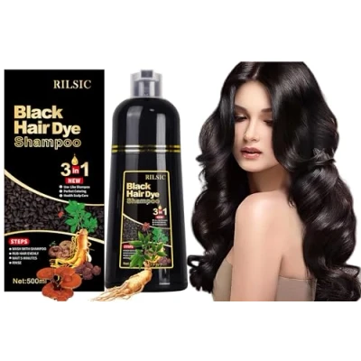 Afbeelding van GFEUGS Black Hair Shampoo, zwarte haarkleurshampoo voor vrouwen en mannen Dye Shampoo tegen grijs haar (500 ml) (zwart)