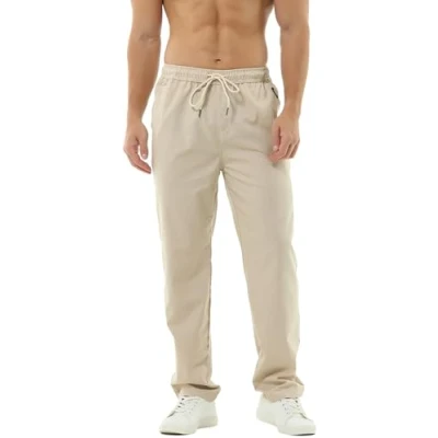 Afbeelding van Hoerev Mannen Casual Strand Broek Linnen Broek, Beige, XL