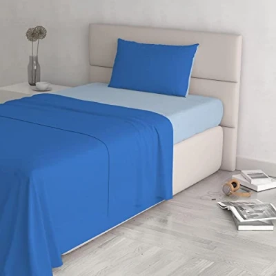 Afbeelding van Italian Bed Linen Natural Color beddengoedset, 100% katoen, koningsblauw/lichtblauw, kleine dubbele