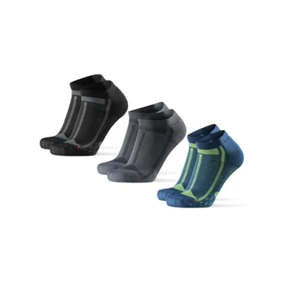 Afbeelding van DANISH ENDURANCE Hardloopsokken voor Lange Afstanden, Enkellengte, Anti Blaar, Dames &amp; Heren, Unisex 3 Paar, Flerfärgad (1xSvart/Grå, 1xBlå/Gul, 1xGrå/Svart), 48 51