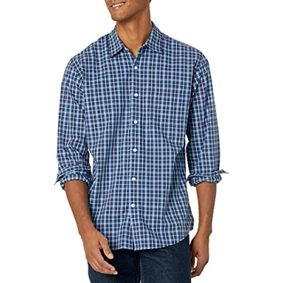 Afbeelding van Amazon Essentials Men&#039;s Casual poplin overhemd met normale pasvorm en lange mouwen, Blauw Plaid, M