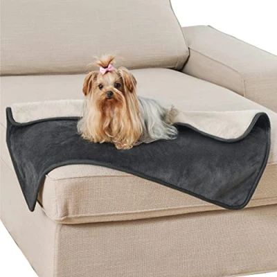 Afbeelding van Lesure waterdichte hondendeken voor kleine honden 80x60cm outdoor wasbaar, bankbescherming gemaakt van Sherpa fleece, kattendeken pluizig en zacht, donkergrijs