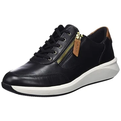 Afbeelding van Clarks Un Rio Zip Sneakers voor dames, zwart leer, 42 EU