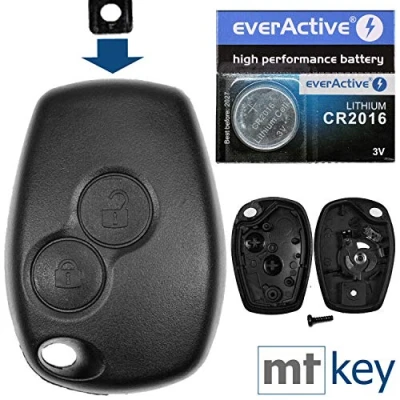 Afbeelding van Auto sleutel draadloze afstandsbediening 1x behuizing 2 knoppen + 2x batterijklemmen CR2016 batterij compatibel met Renault/Dacia/Opel