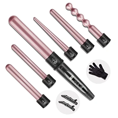 Afbeelding van NWOUIIAY Krultangset, 6 in 1 krultang, keramische coating, instelbare temperatuur, krulspelden met lcd display, voor alle kapsels, krulstyling