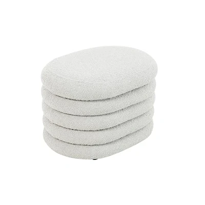 Afbeelding van SVITA BLOSSOM kruk met opbergruimte, hocker, ottoman, hoes van bouclé, wit