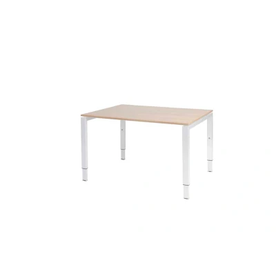 Afbeelding van Domino bureau, hoogte instelbaar (62 85cm) met 120x90cm &#039;zwevend&#039; havana/ kersen licht 25mm blad en wit (RAL9010) N poot frame.