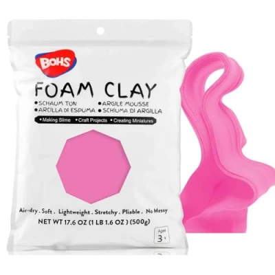 Afbeelding van BOHS Roze Modelleerklei, Zachte Luchtdrogende Schuimklei, voor Schoolproject, Boterslijm, Namaakbakken 500 Gram/17,6 OZ, Leeftijd 3 Jaar en Ouder