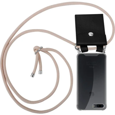 Afbeelding van Cadorabo Hoesje geschikt voor Apple iPhone 7 PLUS / 7S 8 in PEARLY ROSE GOUD Silicone Mobiele telefoon ketting beschermhoes met zilveren ringen, koordriem en afneembaar etui